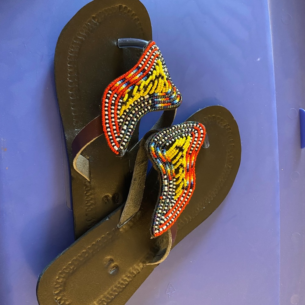 Unique leather and beaded sandals